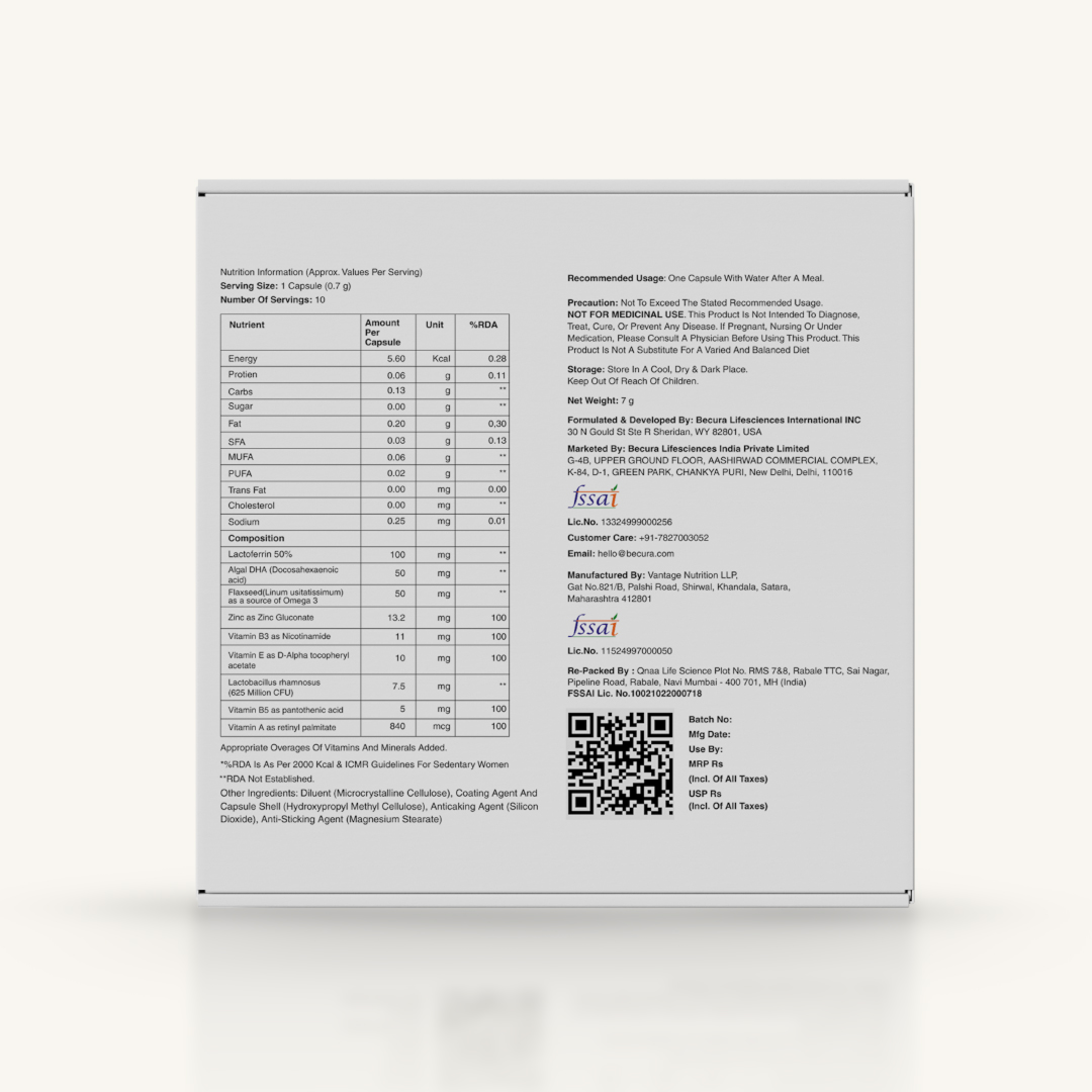 Lactofyn™ Lactoferrin with Retinyl Palmitate, Omega-3, Vitamin B3,B5, E and Probiotics.